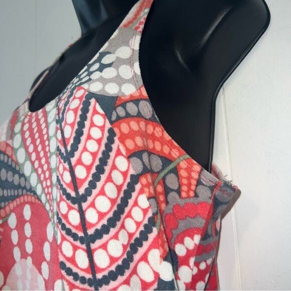 Tibi Terrycloth Bubble Hem Retro Print Razorback Mini Dress Pink Gray Green XS - Picture 7 of 9